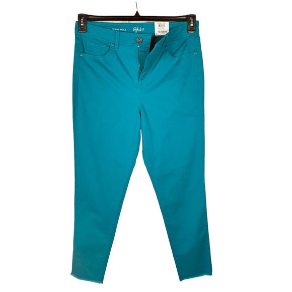 Style & Co SZ 12 Skinny Jeans Hi-Rise Stretch Zip-Fly Pockets Peacock Teal Blue - Picture 2 of 8